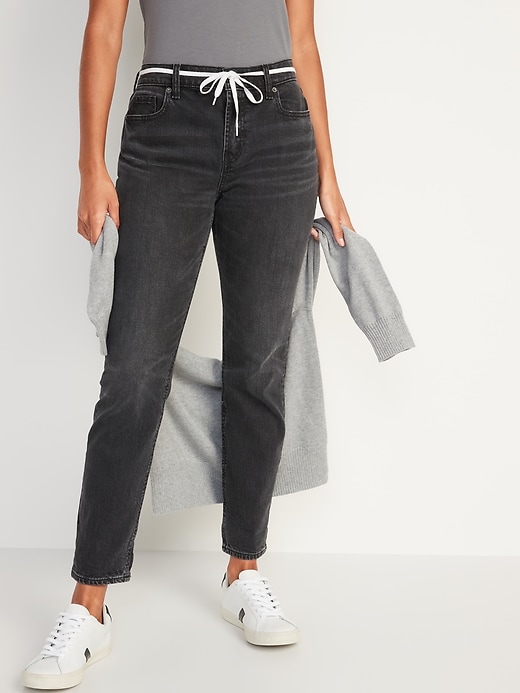 Image number 1 showing, Mid-Rise Boyfriend Straight Black Jeans for Women
