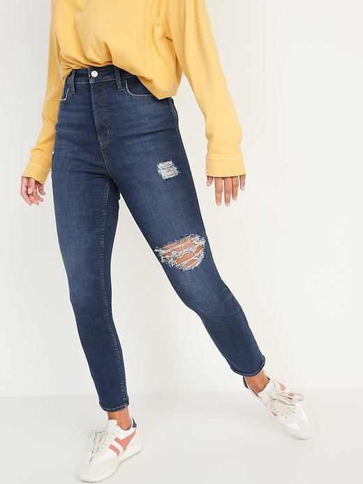 Image number 1 showing, Higher High-Waisted Rockstar 360&#176 Stretch Super Skinny Ripped Jeans for Women