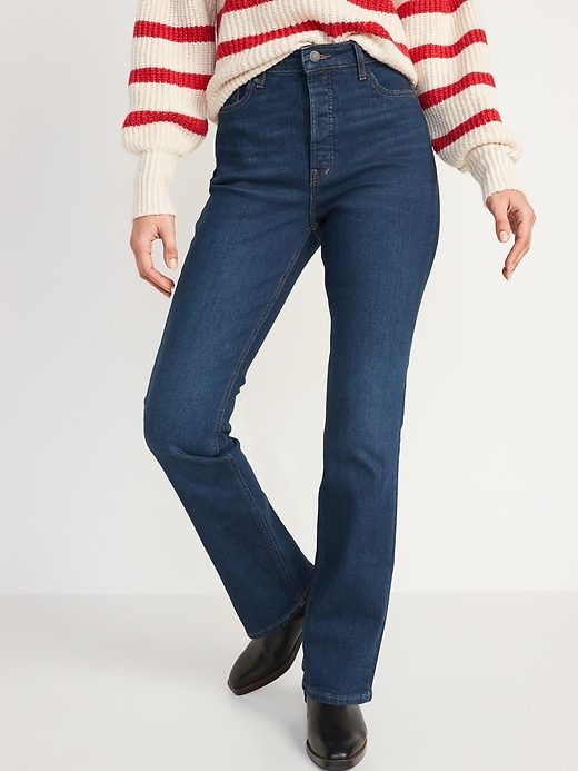 Image number 1 showing, Extra High-Waisted Button-Fly Kicker Boot-Cut Jeans