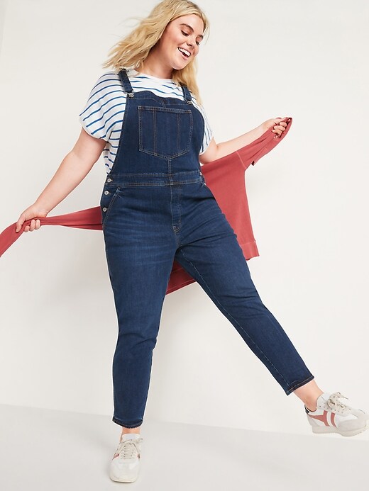 Image number 1 showing, O.G. Straight Dark-Wash Jean Overalls for Women