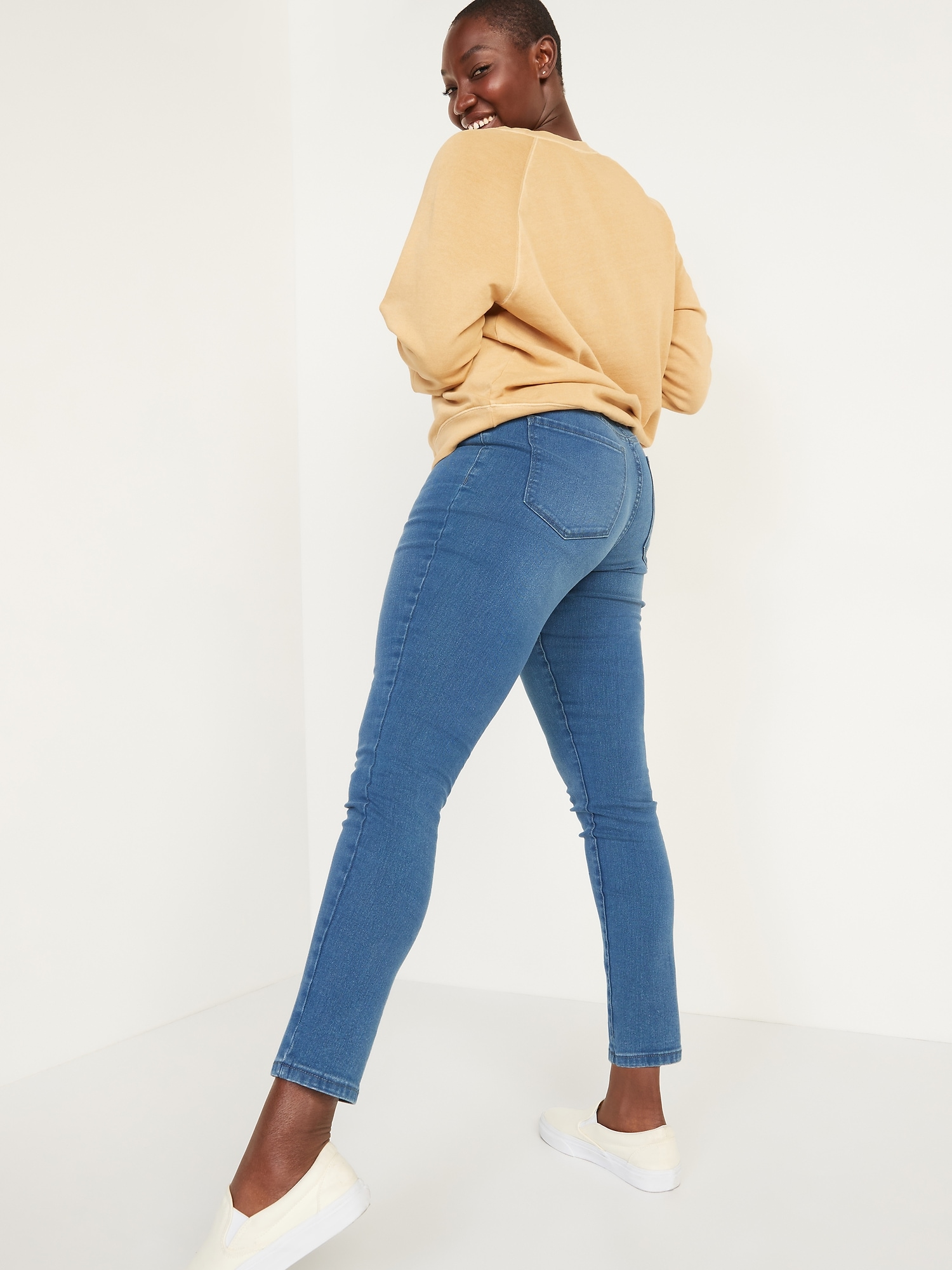 Shascullfites Mid Rise Pull On Stretch Skinny Jeans Mom Jeans Dark Blue  Jeggings