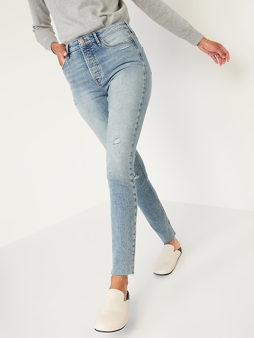 Image number 1 showing, Extra High-Waisted Button-Fly Pop Icon Cut-Off Skinny Jeans for Women