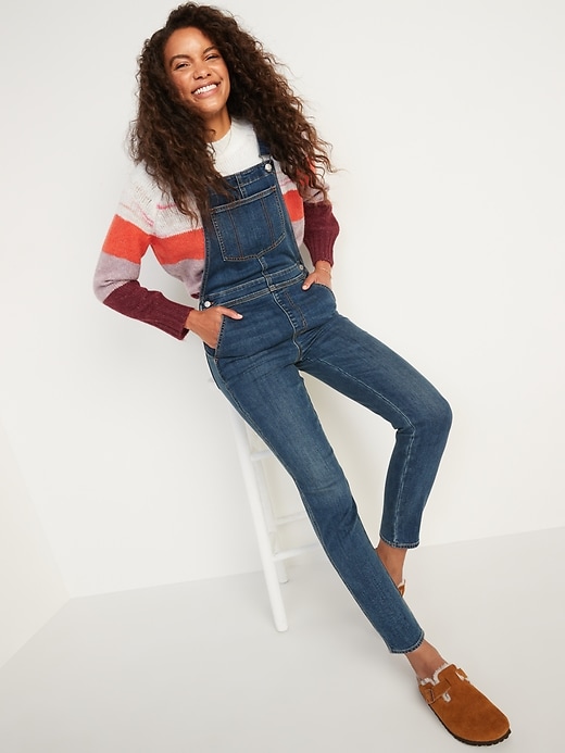 Image number 1 showing, O.G. Straight Built-In Warm Dark-Wash Jean Overalls