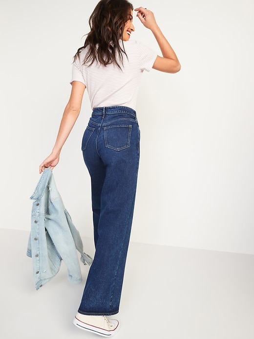 Image number 2 showing, Extra High-Waisted Dark-Wash Wide-Leg Jeans for Women