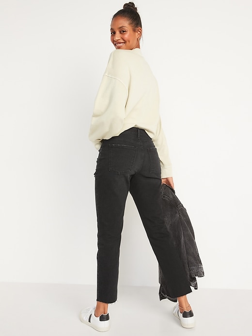 Image number 2 showing, Mid-Rise  Boyfriend Straight Cut-Off Black Jeans for Women