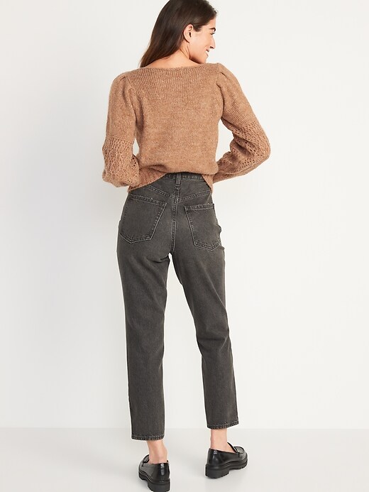 Image number 2 showing, Higher High-Waisted Button-Fly O.G. Straight Ripped Gray Non-Stretch Jeans for Women