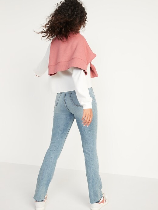 Image number 2 showing, Extra High-Waisted Button-Fly Kicker Boot-Cut Ripped Cut-Off Jeans