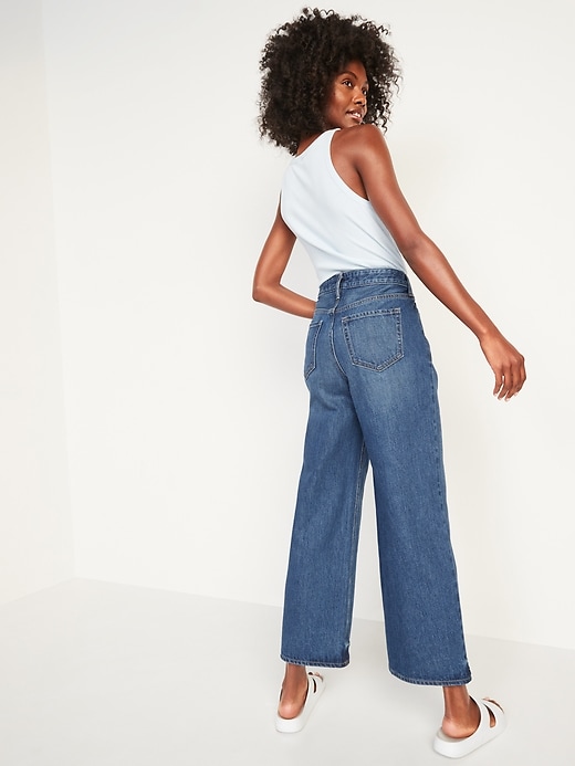 Image number 2 showing, Extra High-Waisted Medium-Wash Cropped Wide-Leg Jeans for Women