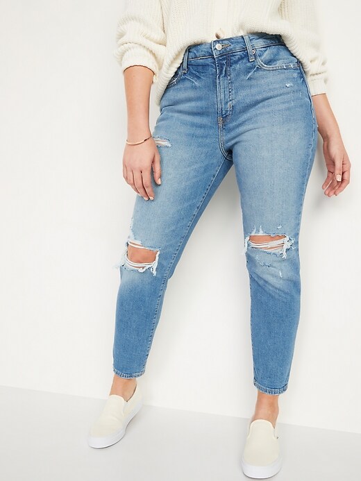 Image number 5 showing, High-Waisted O.G. Straight Light-Wash Ripped Jeans for Women