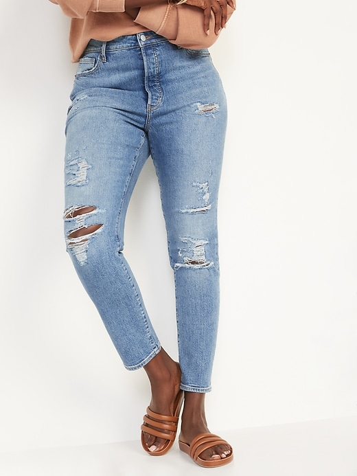 Image number 5 showing, Extra High-Waisted Button-Fly Pop Icon Distressed Skinny Jeans for Women