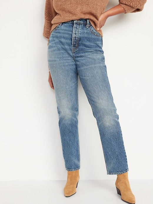 Extra High-Waisted Button-Fly Sky Hi Straight Non-Stretch Cropped Jeans ...