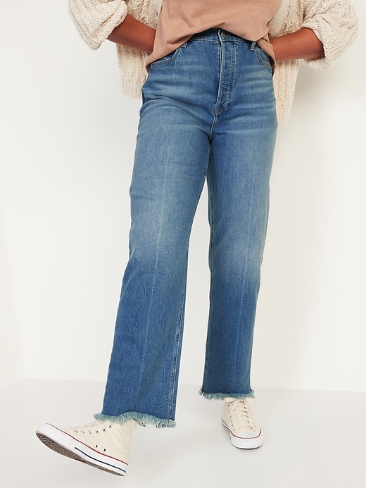 Extra High-Waisted Sky-Hi Straight Cut-Off Jeans for Women | Old Navy