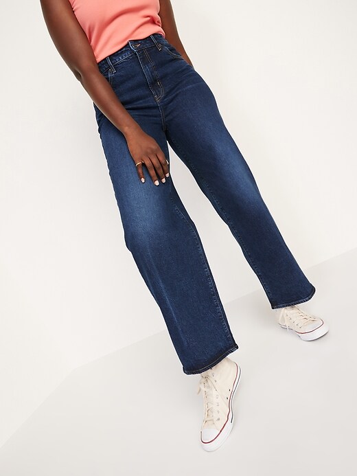 Image number 5 showing, Extra High-Waisted Dark-Wash Wide-Leg Jeans for Women
