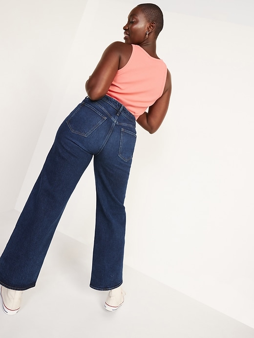 Image number 6 showing, Extra High-Waisted Dark-Wash Wide-Leg Jeans