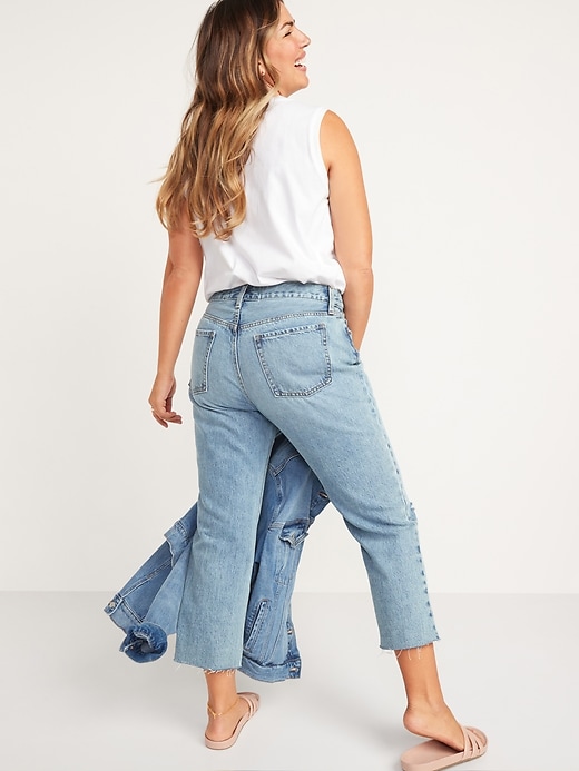 Image number 6 showing, High-Waisted Button-Fly Slouchy Straight Distressed Cropped Non-Stretch Jeans for Women
