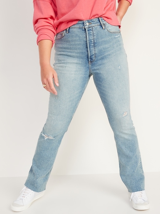Image number 5 showing, Extra High-Waisted Button-Fly Kicker Boot-Cut Ripped Cut-Off Jeans for Women