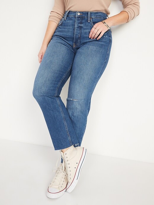 Image number 5 showing, Extra High-Waisted Sky-Hi Straight Button-Fly Ripped Jeans for Women