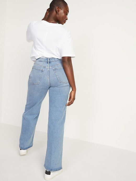 Image number 5 showing, Extra High-Waisted Light-Wash Wide-Leg Jeans