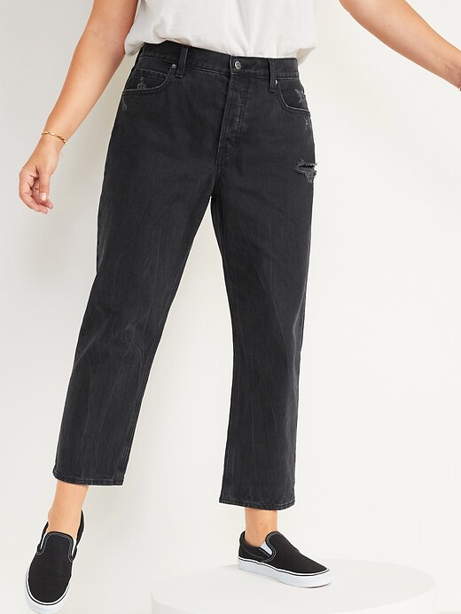 Image number 5 showing, High-Waisted Slouchy Straight Cropped Distressed Jeans for Women