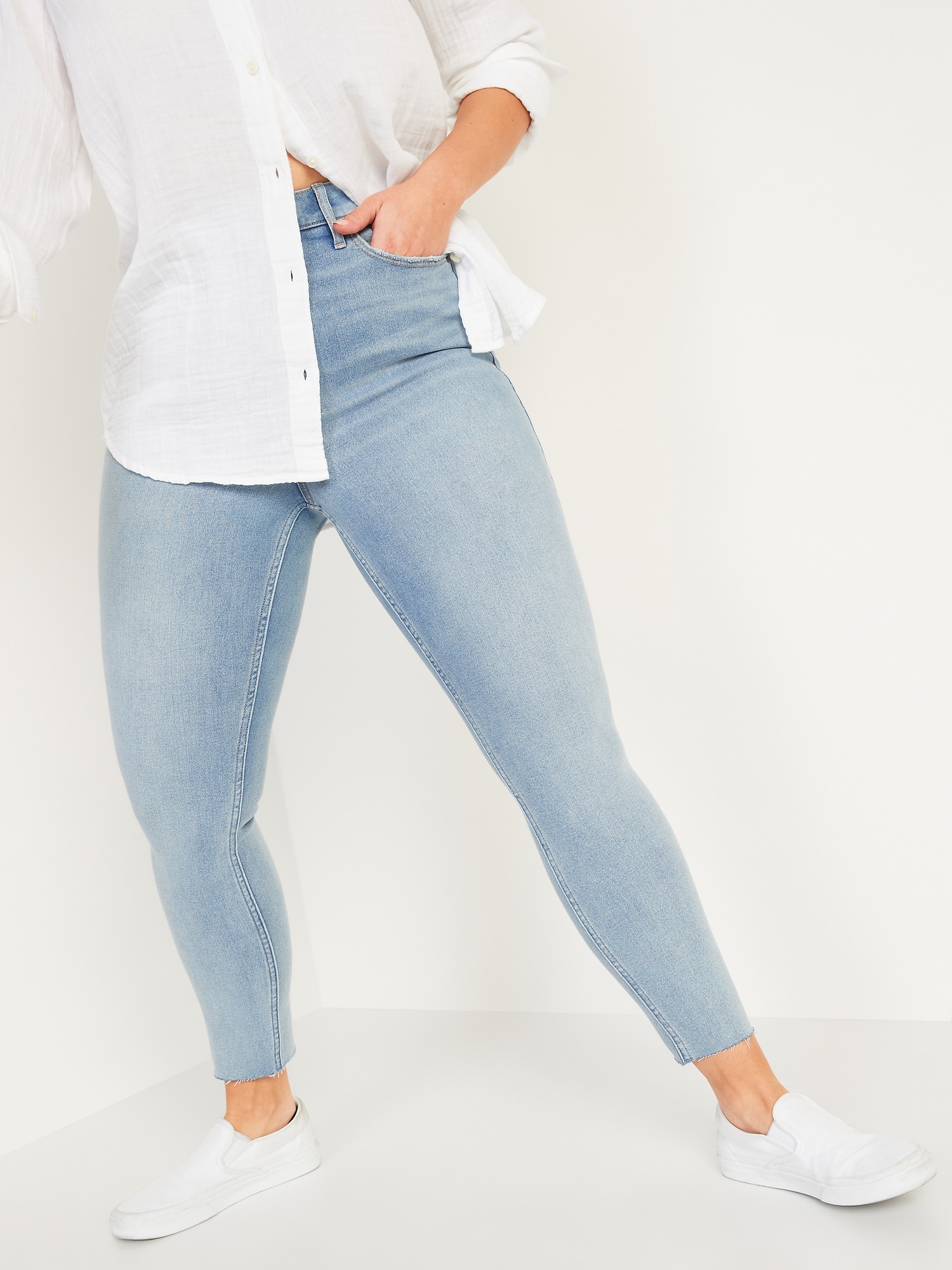Extra High-Waisted Rockstar 360° Stretch Super Skinny Cut-Off Jeans for  Women | Old Navy
