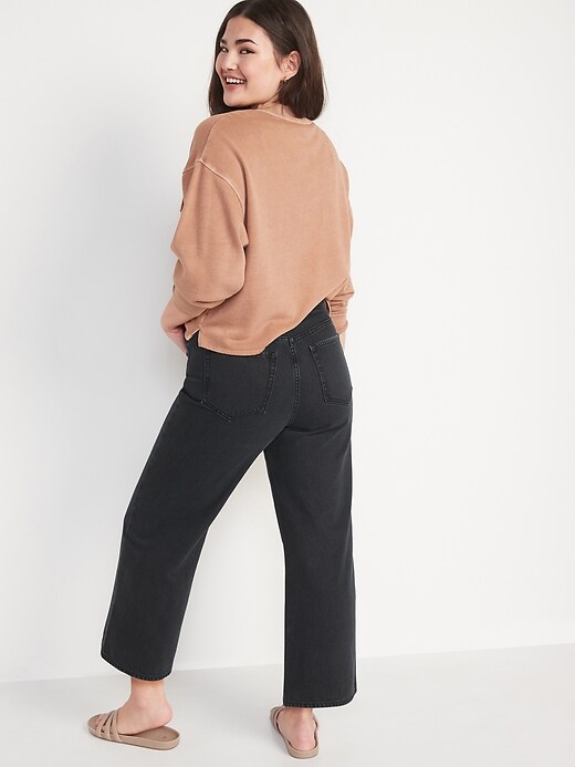 Image number 6 showing, Extra High-Waisted Cropped Wide-Leg Black Jeans for Women