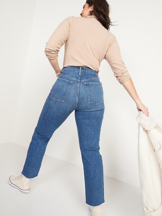 Image number 6 showing, Extra High-Waisted Sky-Hi Straight Button-Fly Ripped Jeans for Women