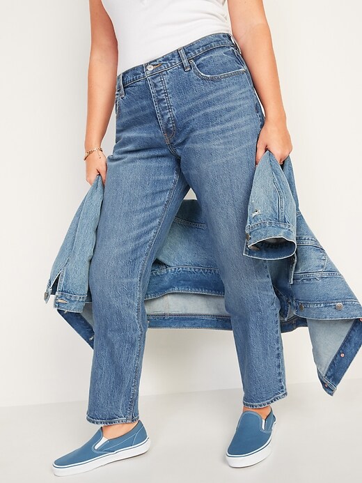 Image number 5 showing, High-Waisted Button-Fly Slouchy Straight Jeans for Women