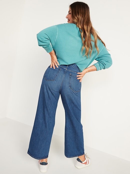 Image number 6 showing, Extra High-Waisted Medium-Wash Cropped Wide-Leg Jeans for Women