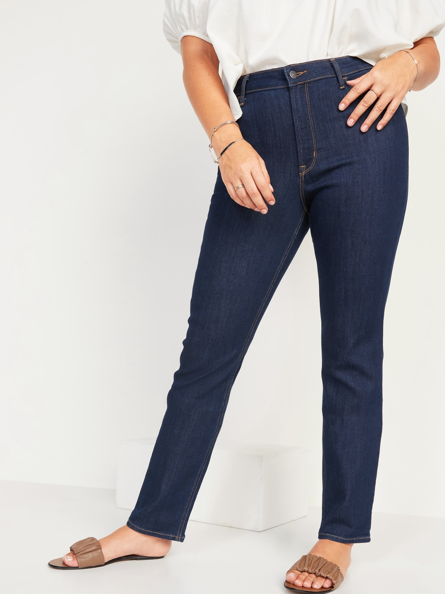 High Waisted Dark Wash Straight Leg Jeans For Women Old Navy 0056