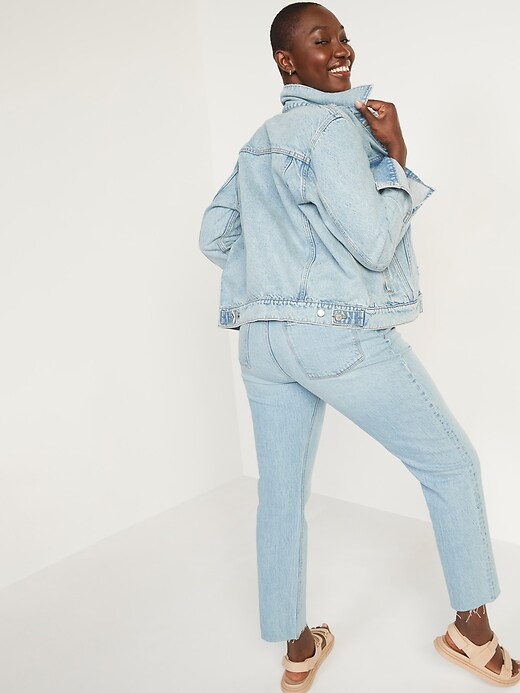 Image number 6 showing, High-Waisted Slouchy Straight Button-Fly Cut-Off Jeans