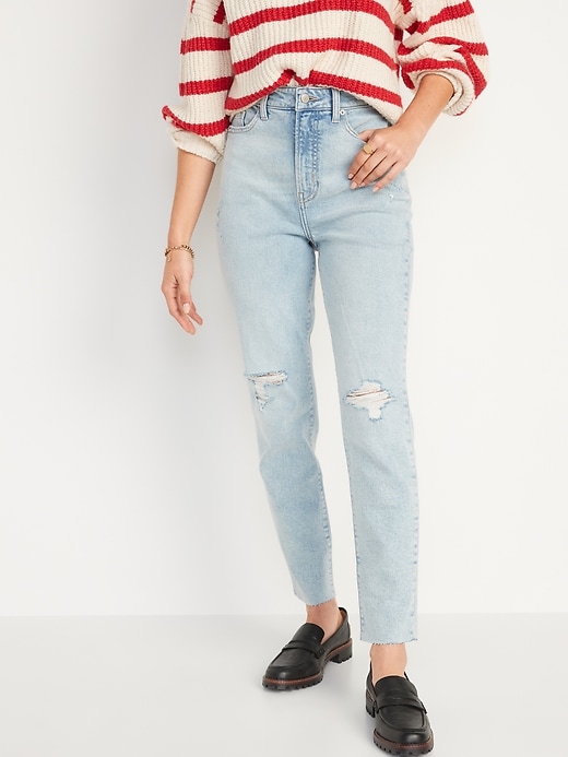 Image number 1 showing, Higher High-Waisted O.G. Straight Ripped Cut-Off Jeans for Women