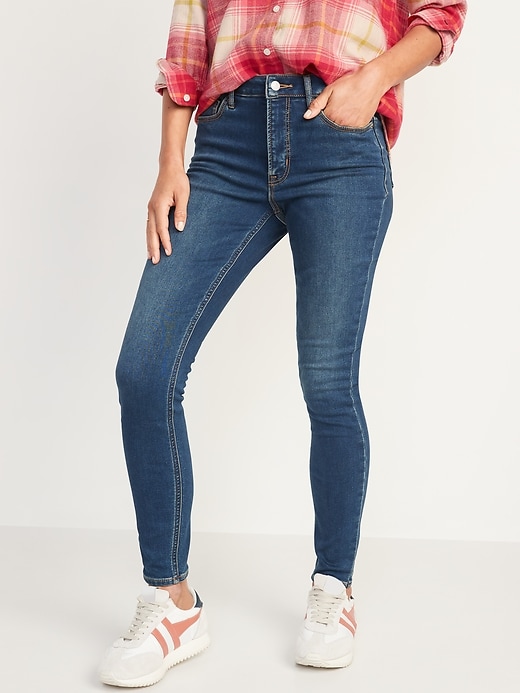 Image number 1 showing, High-Waisted Built-In Warm Rockstar Super Skinny Jeans