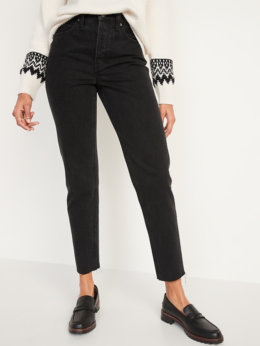 Image number 1 showing, Extra High Waisted Button-Fly Sky-Hi Straight Cut-Off Jeans for Women