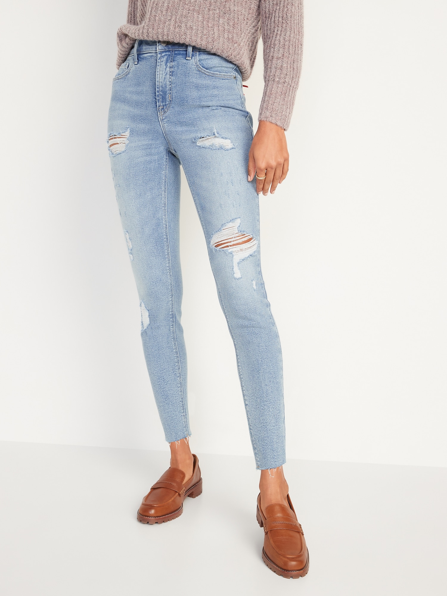High Waisted Rockstar Super Skinny Ripped Cut Off Jeans For Women Old