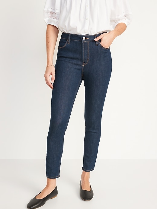 Image number 1 showing, High-Waisted Dark-Wash Super Skinny Ankle Jeans for Women