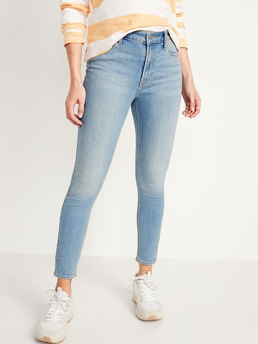 Image number 1 showing, High-Waisted Light-Wash Super Skinny Ankle Jeans for Women