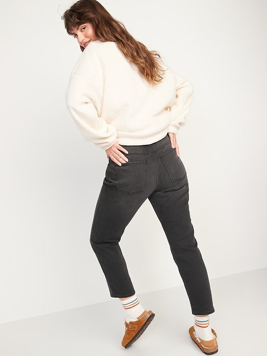 Image number 2 showing, Mid-Rise Built-In Warm Black-Wash Boyfriend Jeans