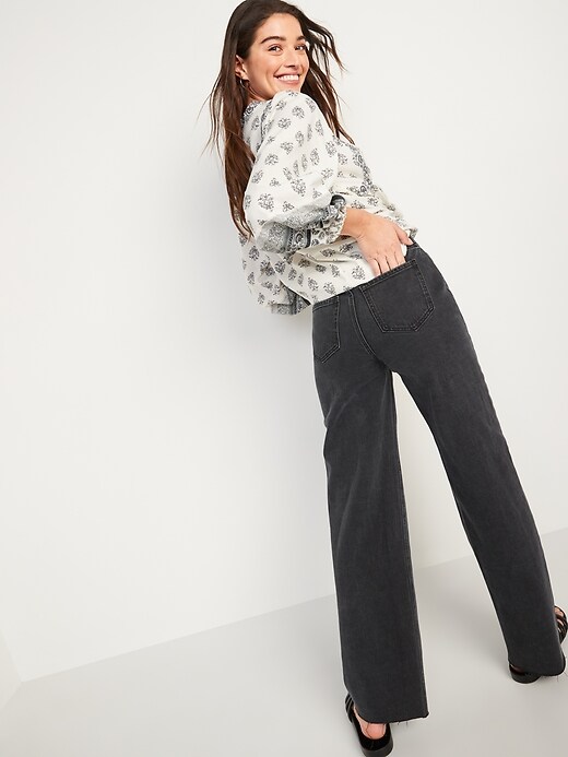 Image number 2 showing, Extra High-Waisted Black-Wash Cut-Off Wide-Leg Jeans