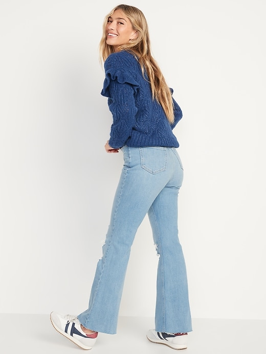 Image number 2 showing, Higher High-Rise Light-Wash Ripped Cut-Off Flare Jeans for Women