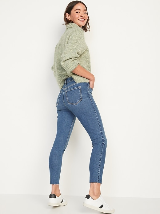 Image number 2 showing, High-Waisted Rockstar Super-Skinny Cut-Off Ankle Jeans