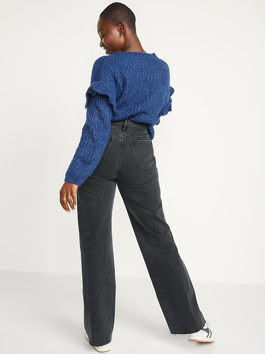 Image number 6 showing, Extra High-Waisted Black-Wash Cut-Off Wide-Leg Jeans for Women