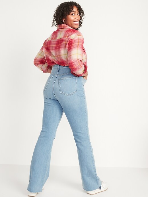 Image number 6 showing, Higher High-Rise Light-Wash Ripped Cut-Off Flare Jeans for Women