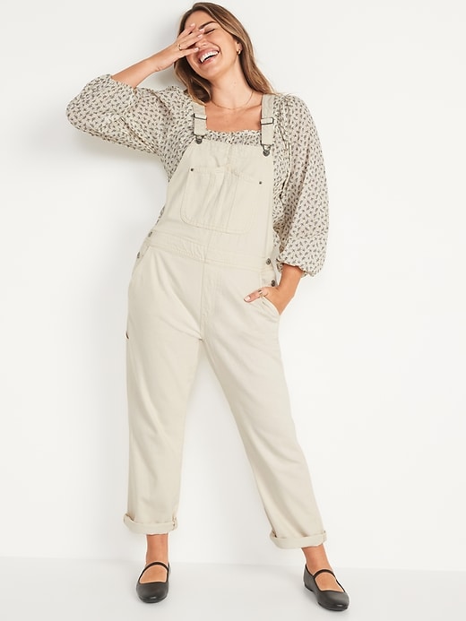 Image number 5 showing, Slouchy Straight Ecru-Wash Workwear Jean Overalls for Women