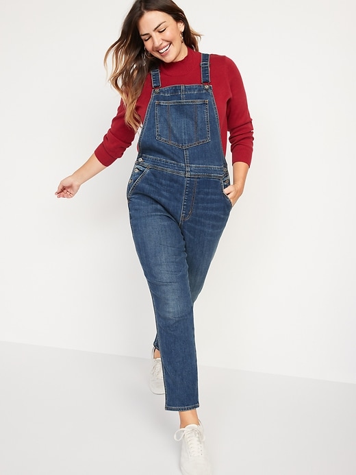 Image number 5 showing, O.G. Straight Built-In Warm Dark-Wash Jean Overalls for Women