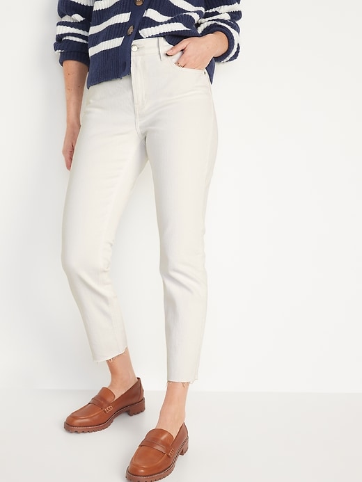Image number 1 showing, Mid-Rise Cut-Off White Boyfriend Jeans for Women