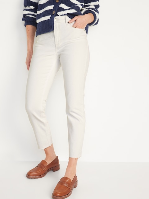 Mid-Rise Boyfriend Straight Cut-Off White Jeans
