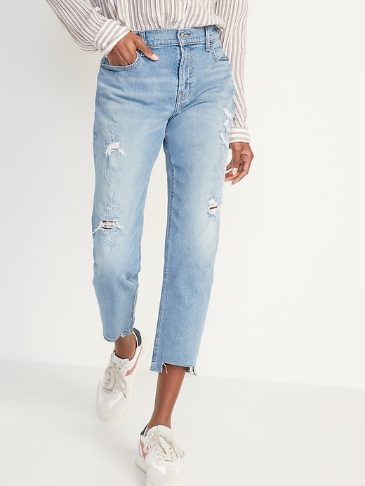 Image number 1 showing, Mid-Rise Boyfriend Straight Ripped Cut-Off Jeans