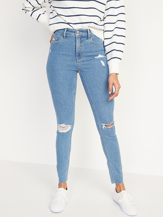 Image number 1 showing, High-Waisted Rockstar Super-Skinny Ripped Ankle Jeans