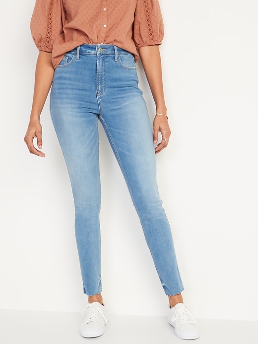 Image number 1 showing, High-Waisted Rockstar 360° Stretch Super-Skinny Cut-Off Ankle Jeans for Women