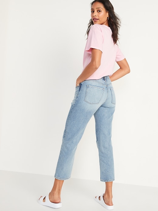 Image number 2 showing, High-Waisted Slouchy Straight Cropped Ripped Non-Stretch Jeans for Women